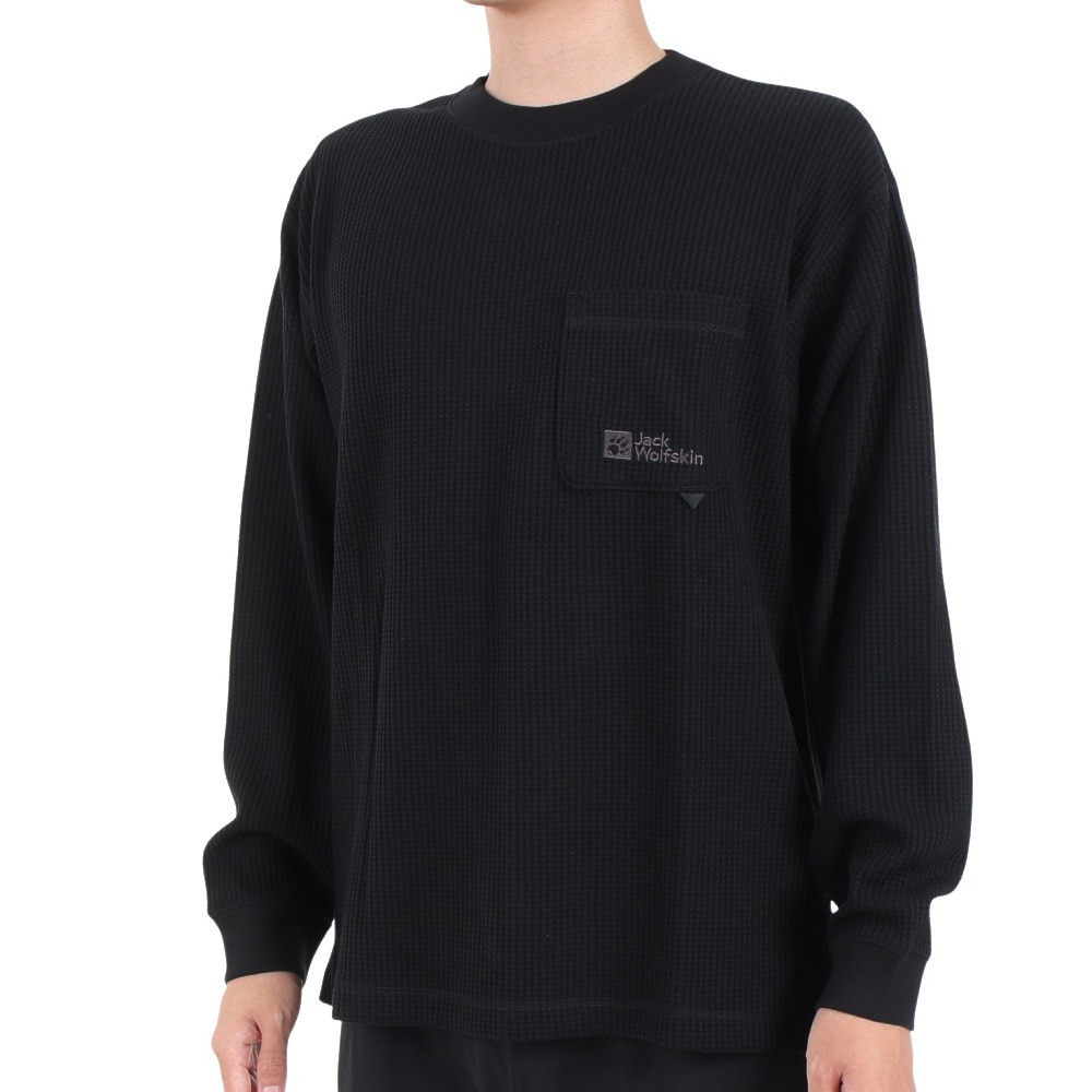 ジャックウルフスキン（JackWolfskin）（メンズ）長袖Tシャツ ロンT COZY WAFFLE 長袖Tシャツ 5032561-6000 ブラック