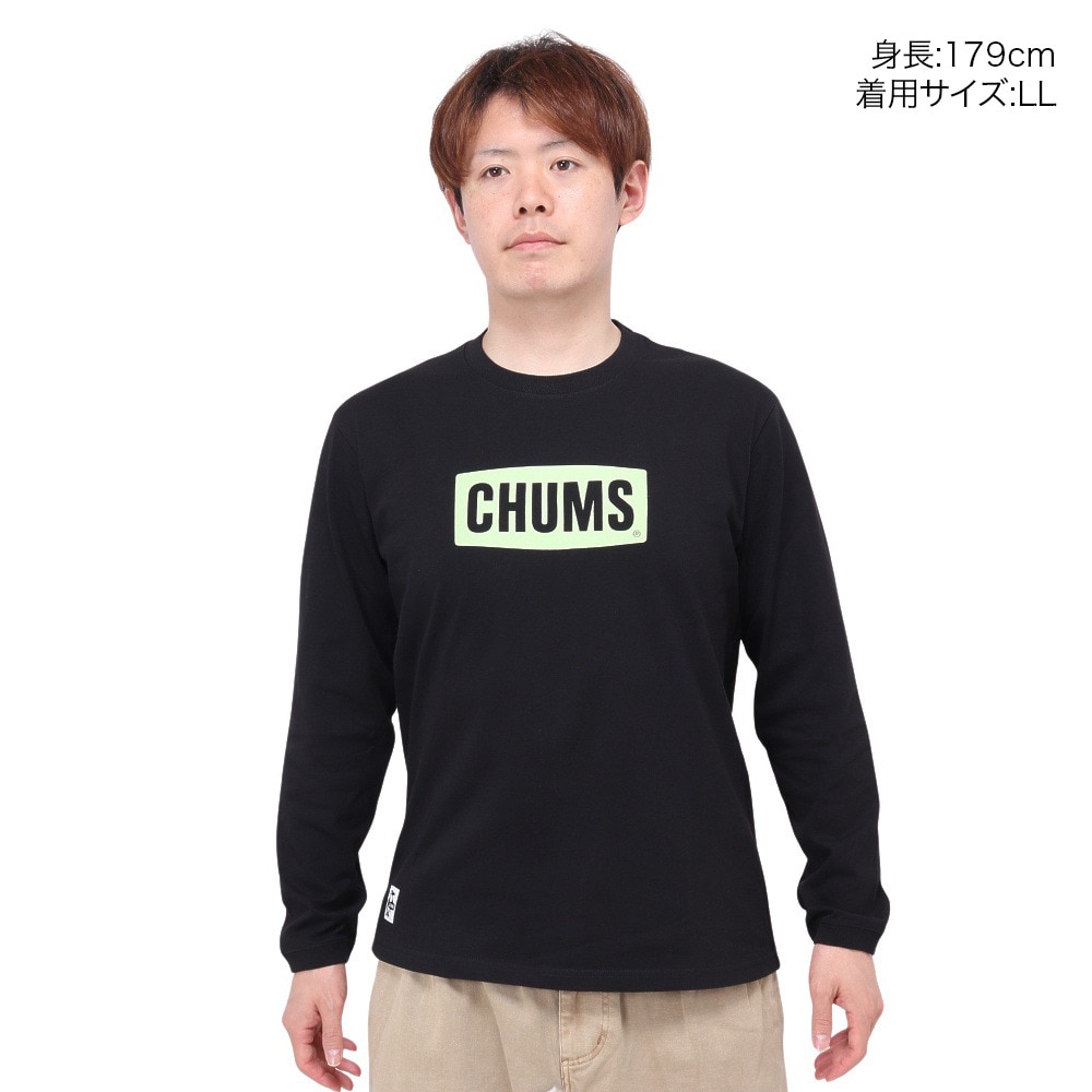 チャムス（CHUMS）（メンズ）高耐久 長袖Tシャツ ロンT ロゴロングスリーブTシャツ CH01-2273-K073 ブラック×グリーン 綿100 厚手