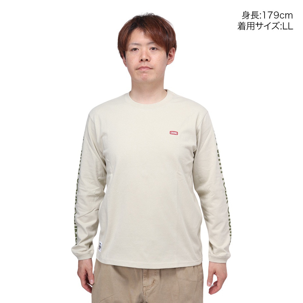 チャムス（CHUMS）（メンズ）高耐久 長袖Tシャツ ロンT HWYCロングスリーブTシャツ CH01-2276-G076 ベージュ 綿100 袖ロゴ