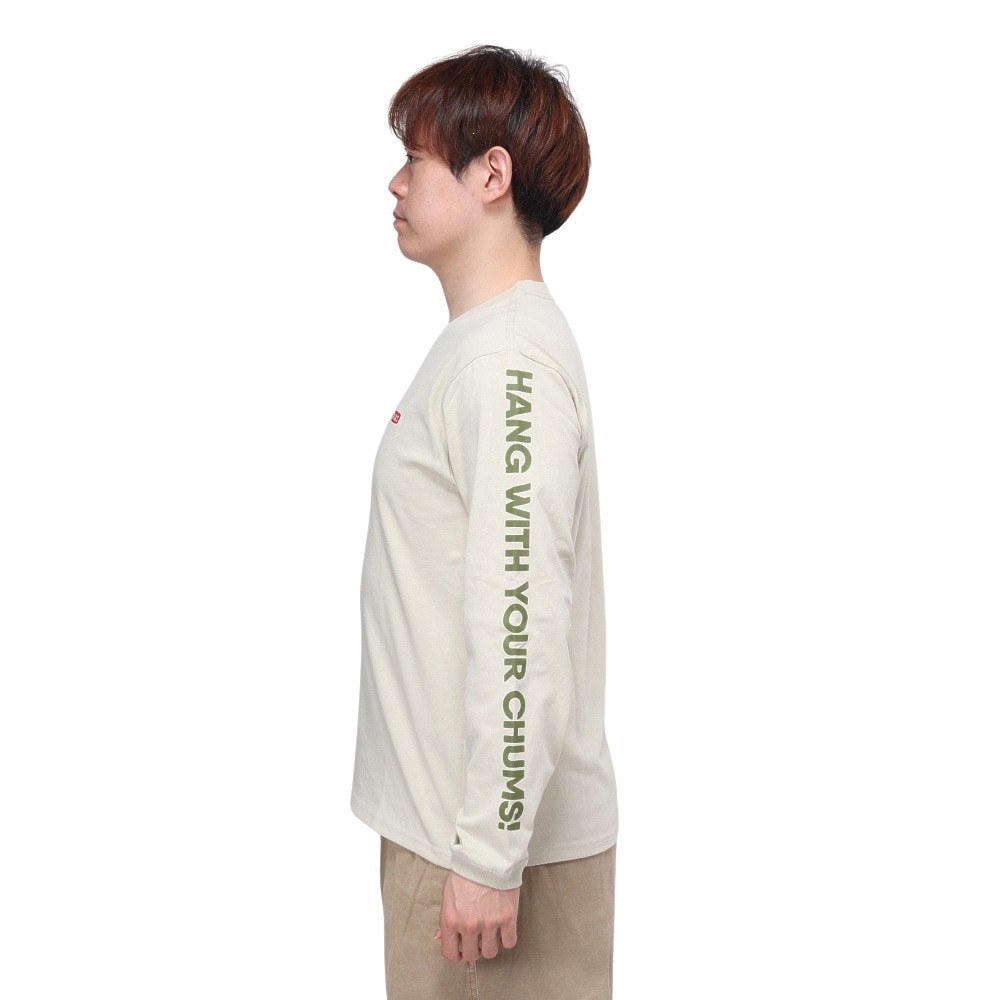 チャムス（CHUMS）（メンズ）高耐久 長袖Tシャツ ロンT HWYCロングスリーブTシャツ CH01-2276-G076 ベージュ 綿100 袖ロゴ