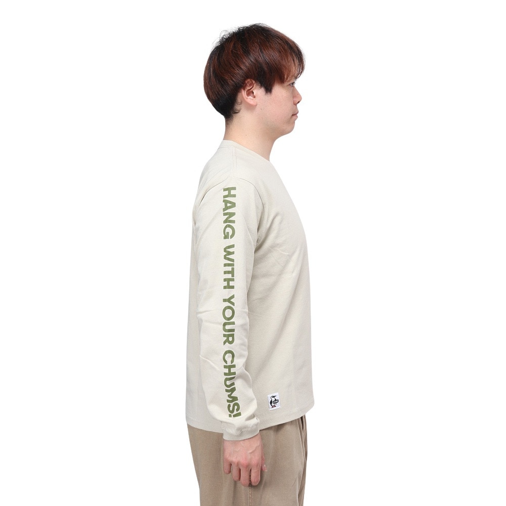 チャムス（CHUMS）（メンズ）高耐久 長袖Tシャツ ロンT HWYCロングスリーブTシャツ CH01-2276-G076 ベージュ 綿100 袖ロゴ
