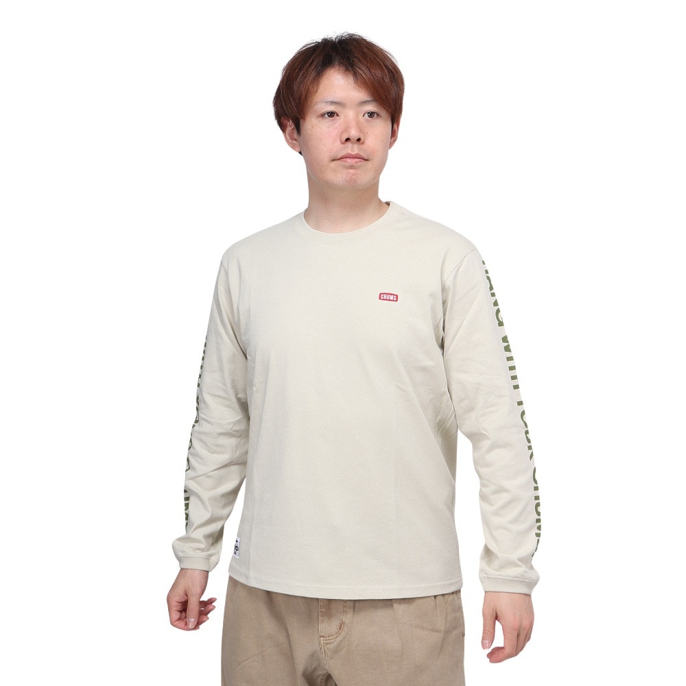 チャムス（CHUMS）（メンズ）高耐久 長袖Tシャツ ロンT HWYCロングスリーブTシャツ CH01-2276-G076 ベージュ 綿100 袖ロゴ