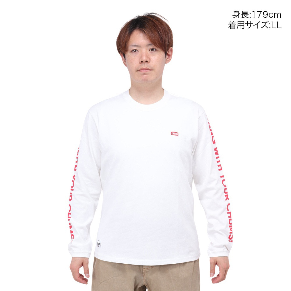 チャムス（CHUMS）（メンズ）高耐久 長袖Tシャツ ロンT HWYCロングスリーブTシャツ CH01-2276-W014 ホワイト 綿100 袖ロゴ