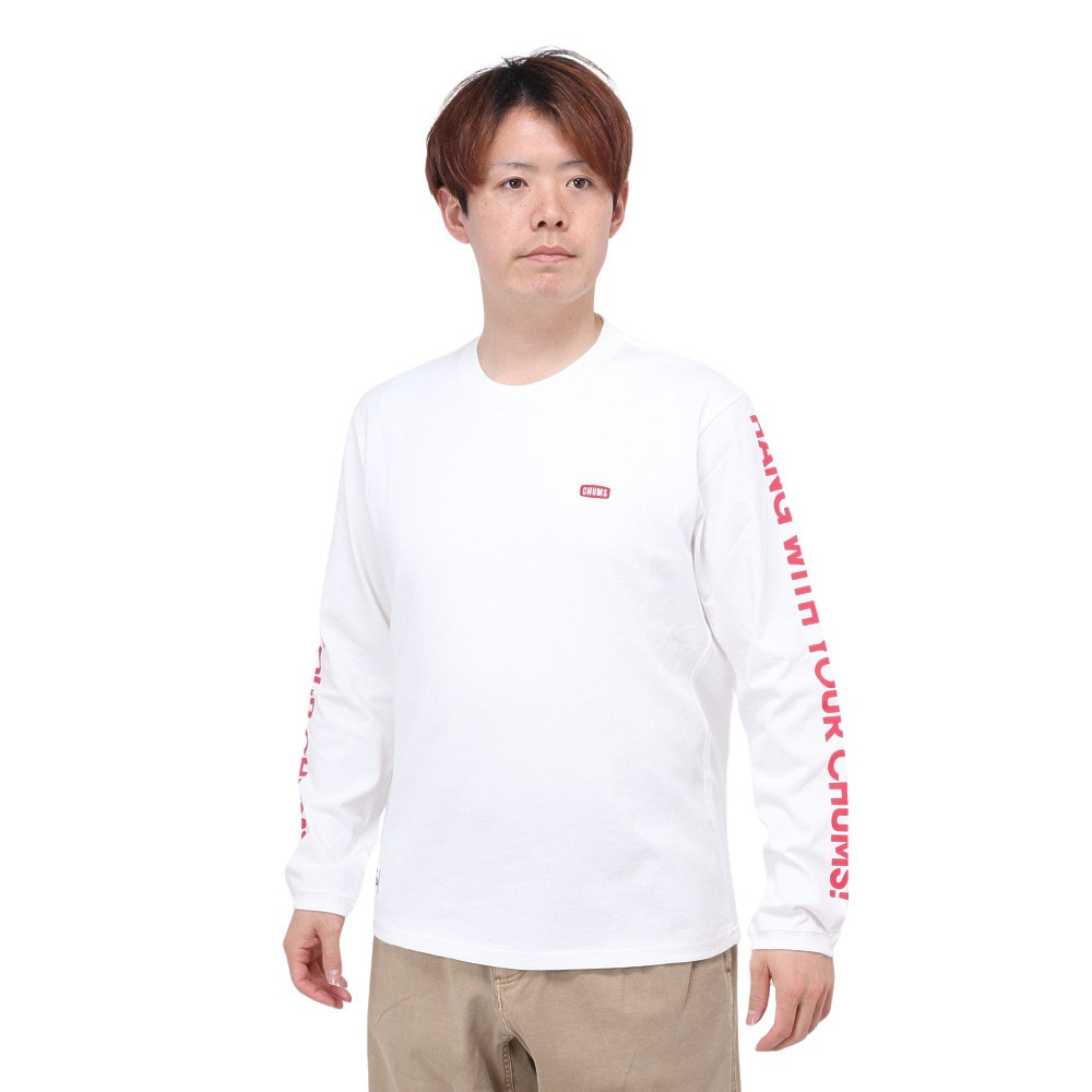チャムス（CHUMS）（メンズ）高耐久 長袖Tシャツ ロンT HWYCロングスリーブTシャツ CH01-2276-W014 ホワイト 綿100 袖ロゴ