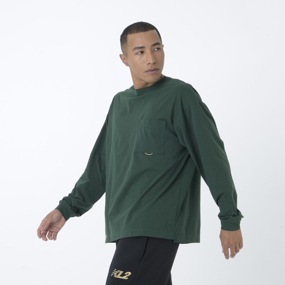 ニューバランス（new balance）（メンズ）長袖Tシャツ ラッシュガード MT1996 ロングTシャツ AMT45018 NWG グリーン 吸汗速乾 透けにくい