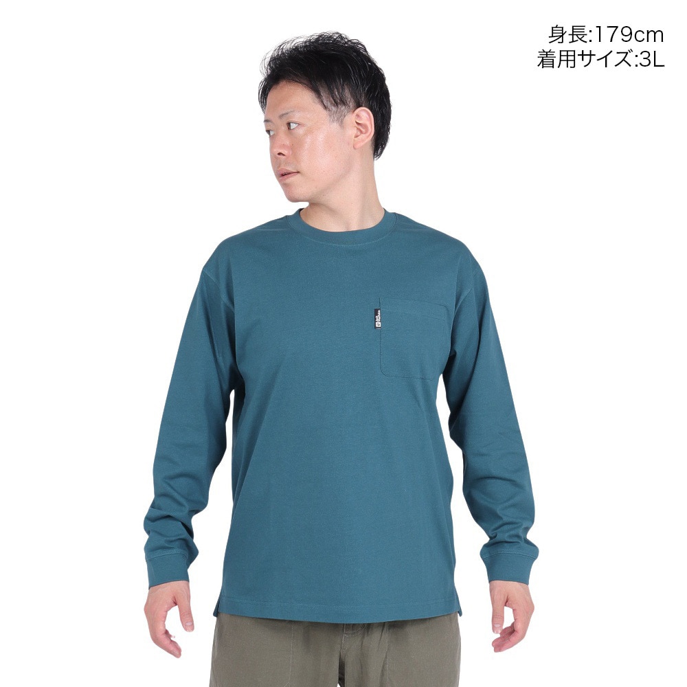 ジャックウルフスキン（JackWolfskin）（メンズ）長袖Tシャツ ロンT ポケット ロングスリーブTシャツ 5022585-4299 グリーン 耐久性 綿100