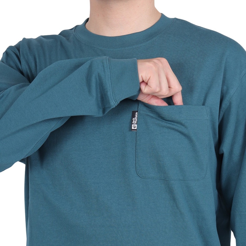 ジャックウルフスキン（JackWolfskin）（メンズ）長袖Tシャツ ロンT ポケット ロングスリーブTシャツ 5022585-4299 グリーン 耐久性 綿100