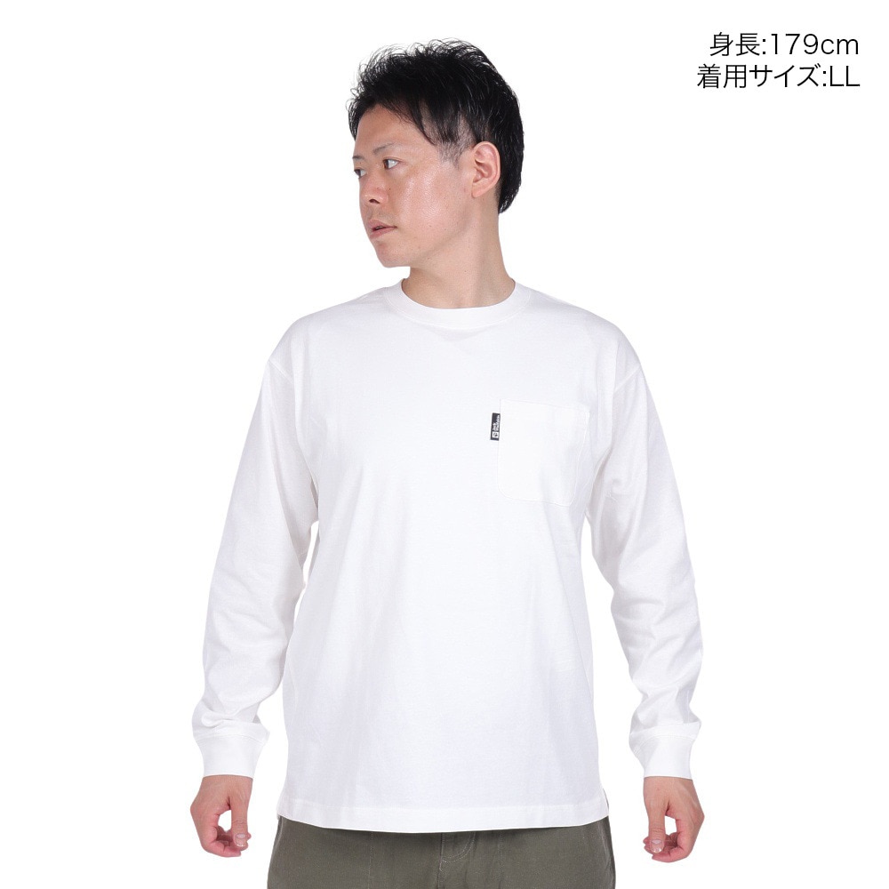 ジャックウルフスキン（JackWolfskin）（メンズ）長袖Tシャツ ロンT ポケット ロングスリーブTシャツ 5022585-5055 ホワイト 耐久性 綿100