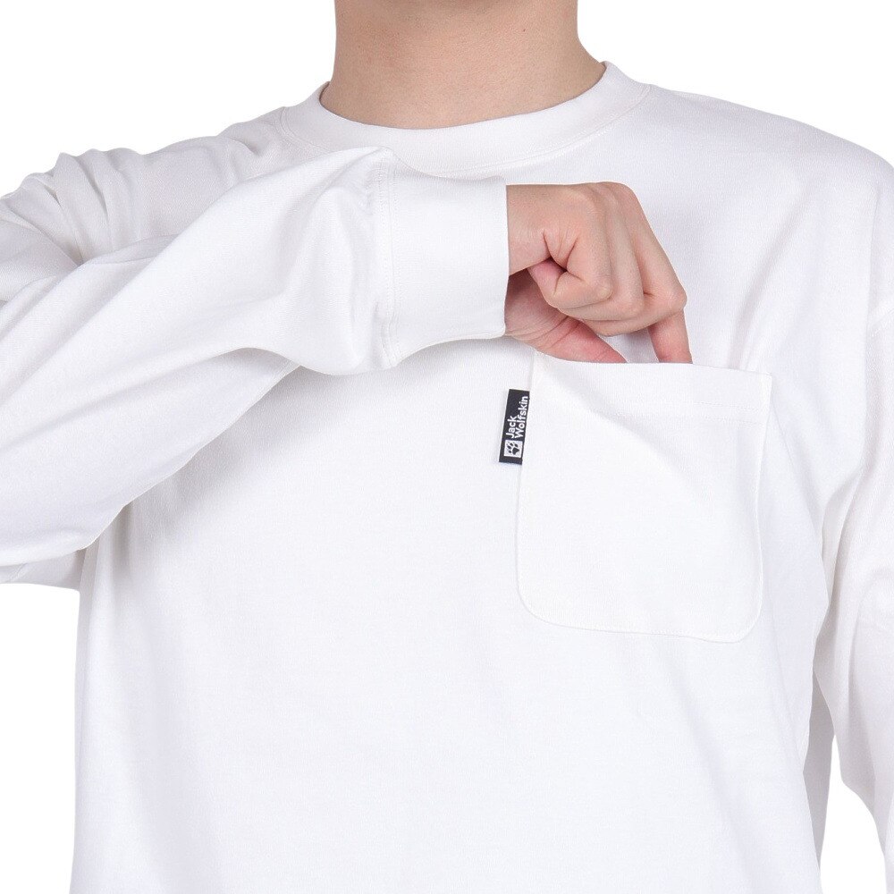 ジャックウルフスキン（JackWolfskin）（メンズ）長袖Tシャツ ロンT ポケット ロングスリーブTシャツ 5022585-5055 ホワイト 耐久性 綿100
