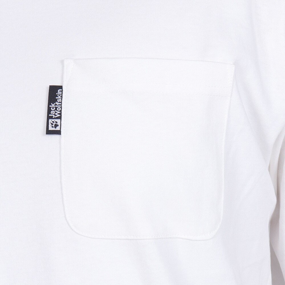 ジャックウルフスキン（JackWolfskin）（メンズ）長袖Tシャツ ロンT ポケット ロングスリーブTシャツ 5022585-5055 ホワイト 耐久性 綿100