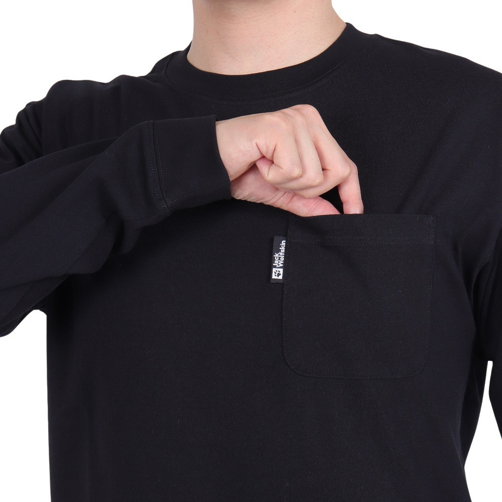 ジャックウルフスキン（JackWolfskin）（メンズ）長袖Tシャツ ロンT ポケット ロングスリーブTシャツ 5022585-6000 ブラック 耐久性 綿100