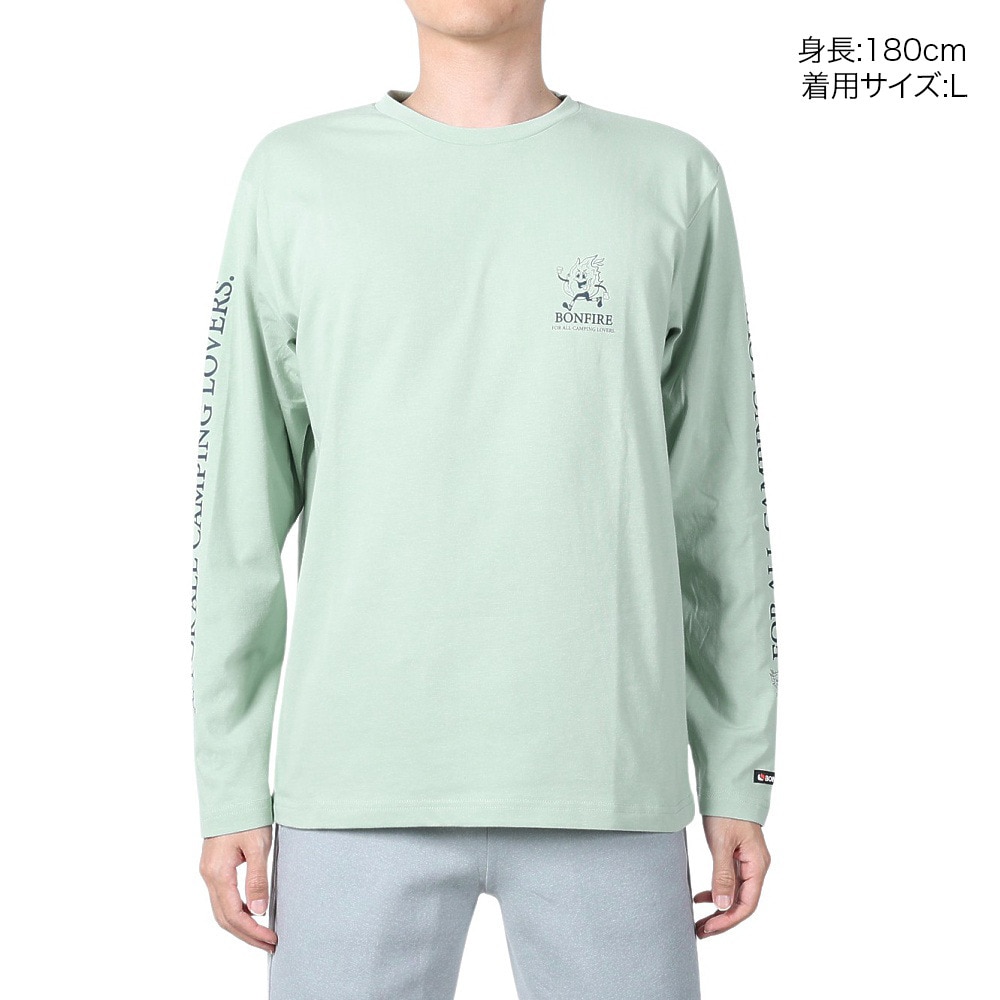 ボンファイア（Bonfire）（メンズ）速乾 ドライ 長袖Tシャツ ロンT キャンピングラヴァーズTシャツ 50BNF4SCD2310 MNT ミント 袖プリント