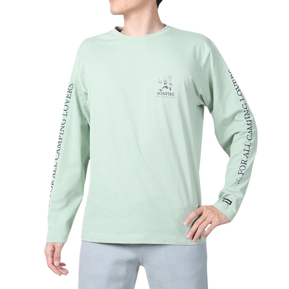 ボンファイア（Bonfire）（メンズ）速乾 ドライ 長袖Tシャツ ロンT キャンピングラヴァーズTシャツ 50BNF4SCD2310 MNT ミント 袖プリント