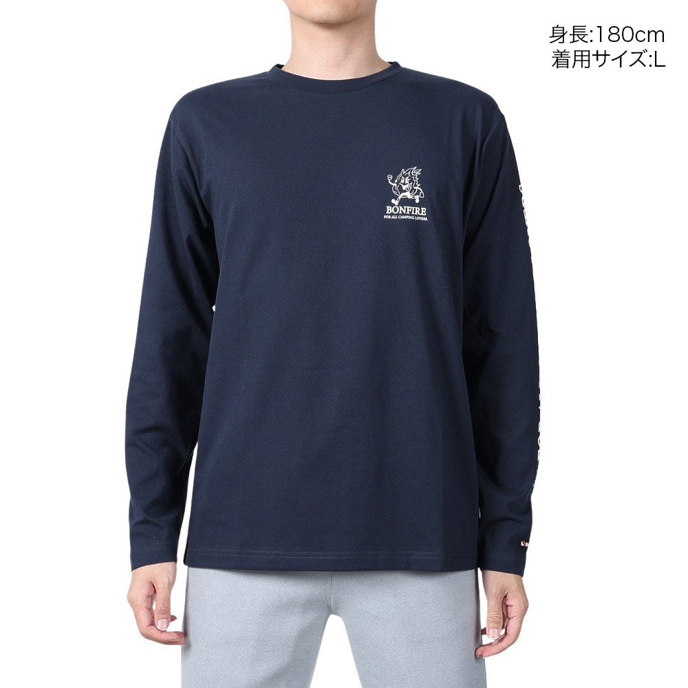 ボンファイア（Bonfire）（メンズ）速乾 ドライ 長袖Tシャツ ロンT キャンピングラヴァーズTシャツ 50BNF4SCD2310 NVY ネイビー 袖プリント