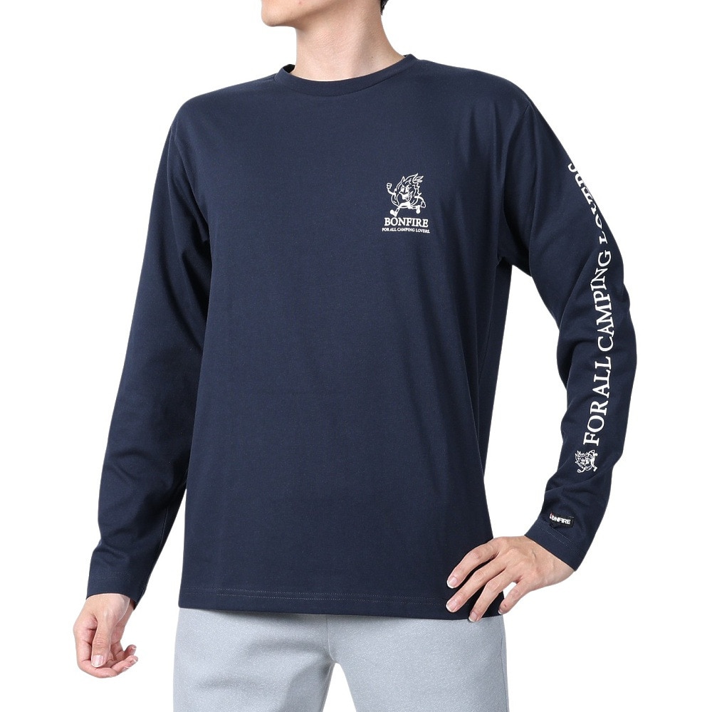 ボンファイア（Bonfire）（メンズ）速乾 ドライ 長袖Tシャツ ロンT キャンピングラヴァーズTシャツ 50BNF4SCD2310 NVY ネイビー 袖プリント