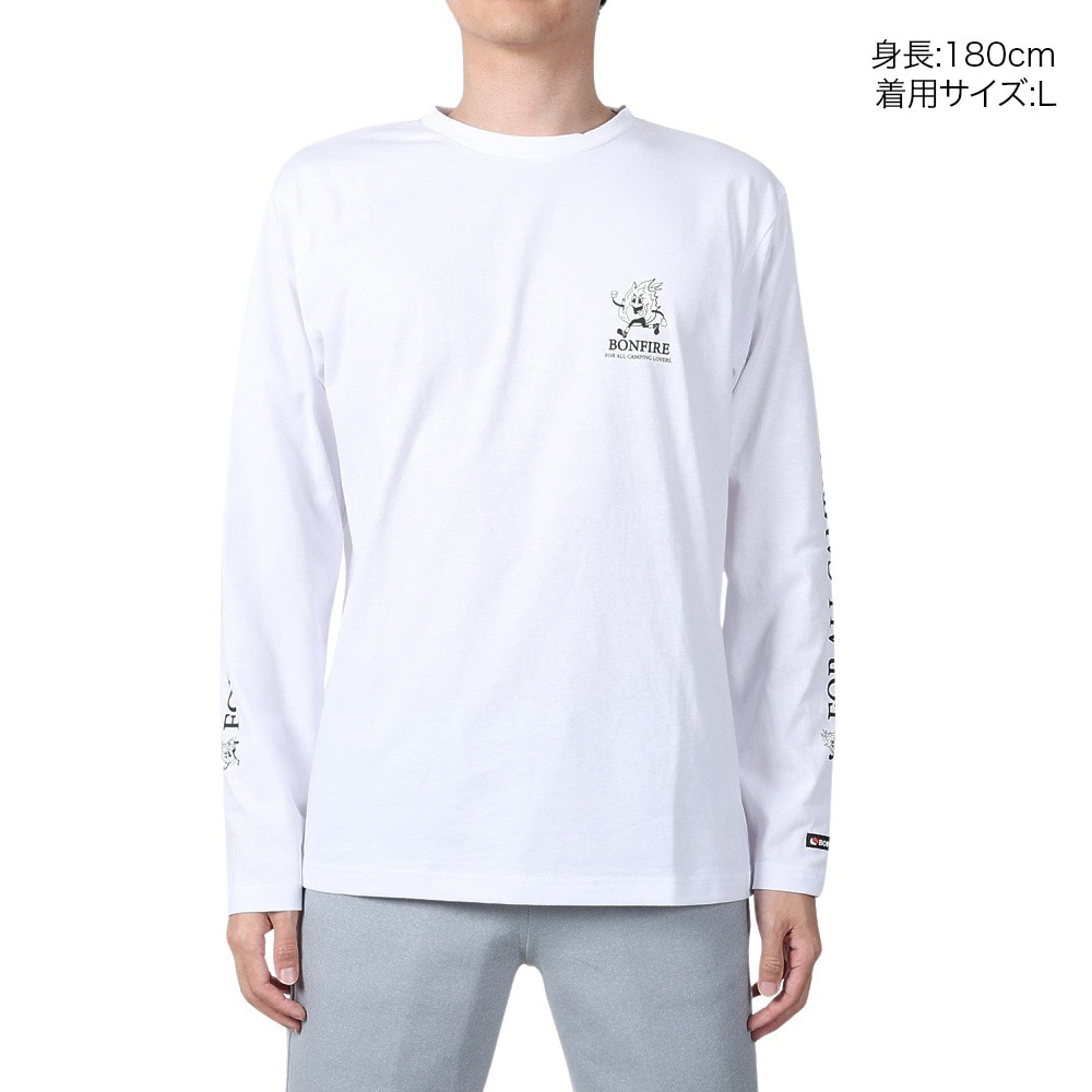 ボンファイア（Bonfire）（メンズ）速乾 ドライ 長袖Tシャツ ロンT キャンピングラヴァーズTシャツ 50BNF4SCD2310 WHT ホワイト 袖プリント