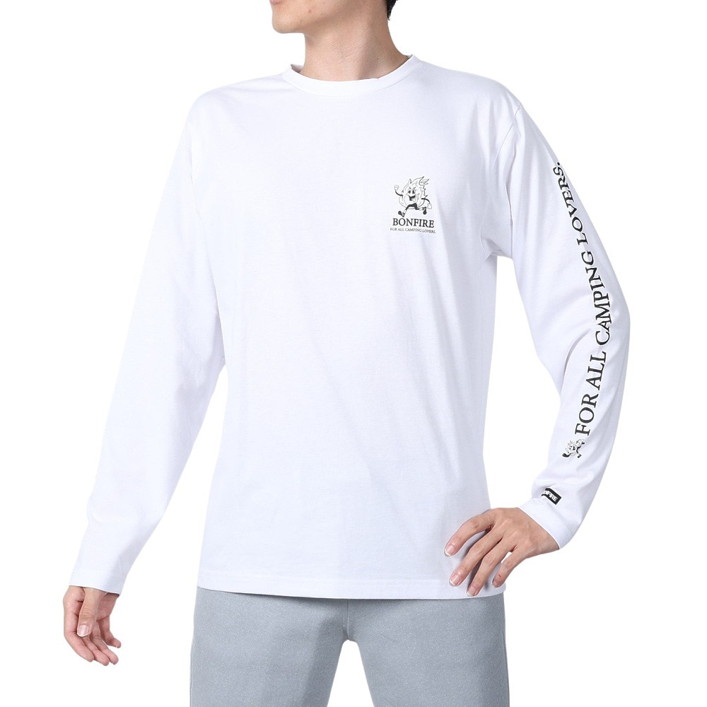 ボンファイア（Bonfire）（メンズ）速乾 ドライ 長袖Tシャツ ロンT キャンピングラヴァーズTシャツ 50BNF4SCD2310 WHT ホワイト 袖プリント