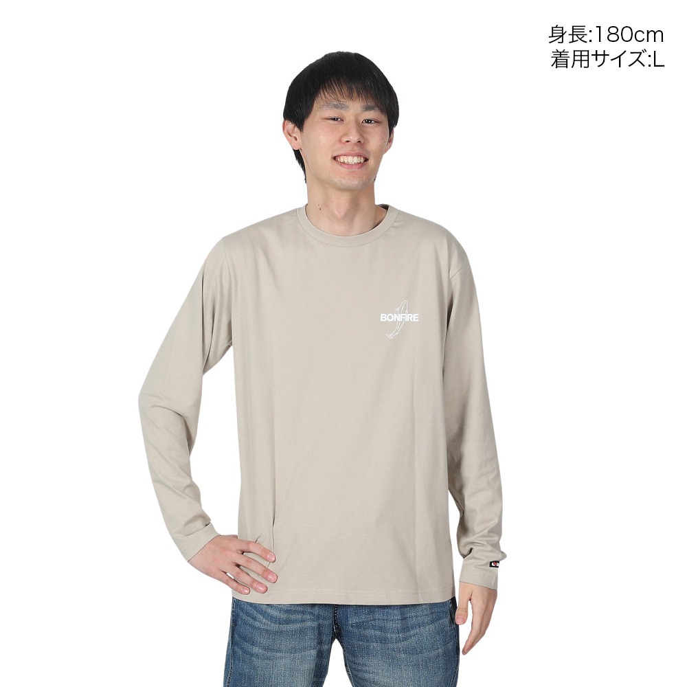 ボンファイア（Bonfire）（メンズ）速乾 ドライ バックプリント 長袖Tシャツ RAINBOW TROUT ニジマス 50BNF4SCD2311 BEG ベージュ
