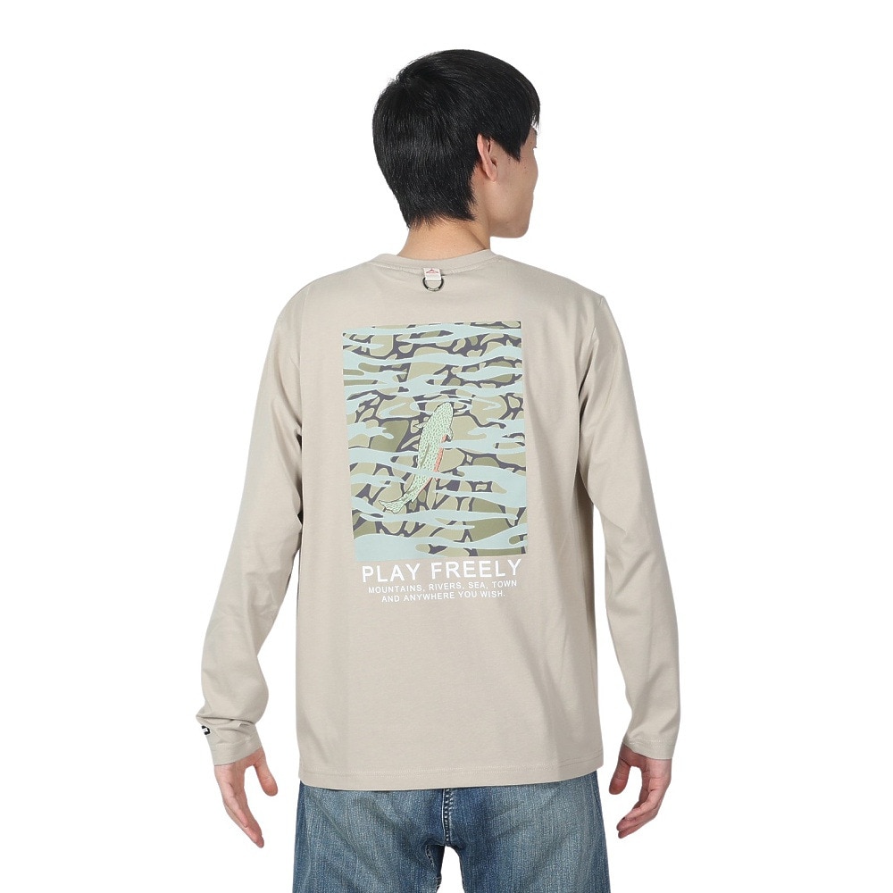 ボンファイア（Bonfire）（メンズ）速乾 ドライ バックプリント 長袖Tシャツ RAINBOW TROUT ニジマス 50BNF4SCD2311 BEG ベージュ