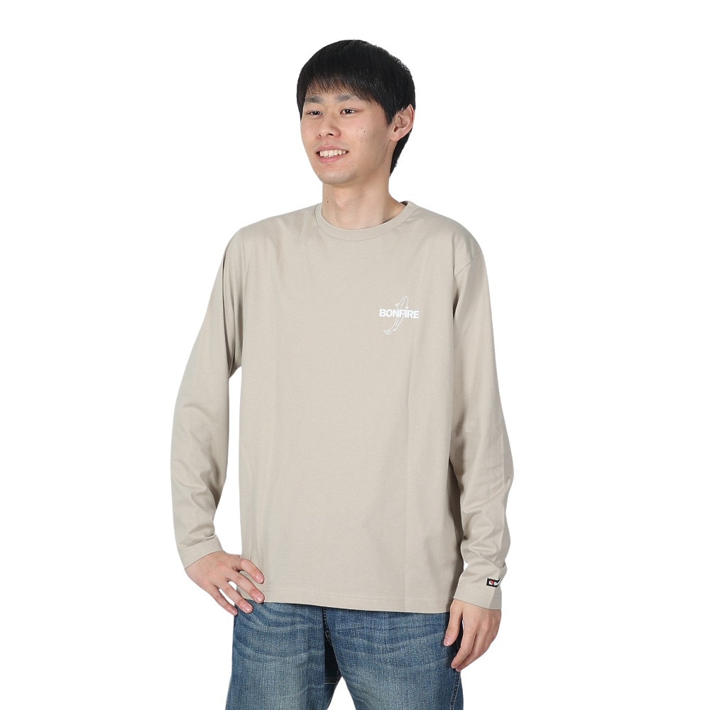 ボンファイア（Bonfire）（メンズ）速乾 ドライ バックプリント 長袖Tシャツ RAINBOW TROUT ニジマス 50BNF4SCD2311 BEG ベージュ
