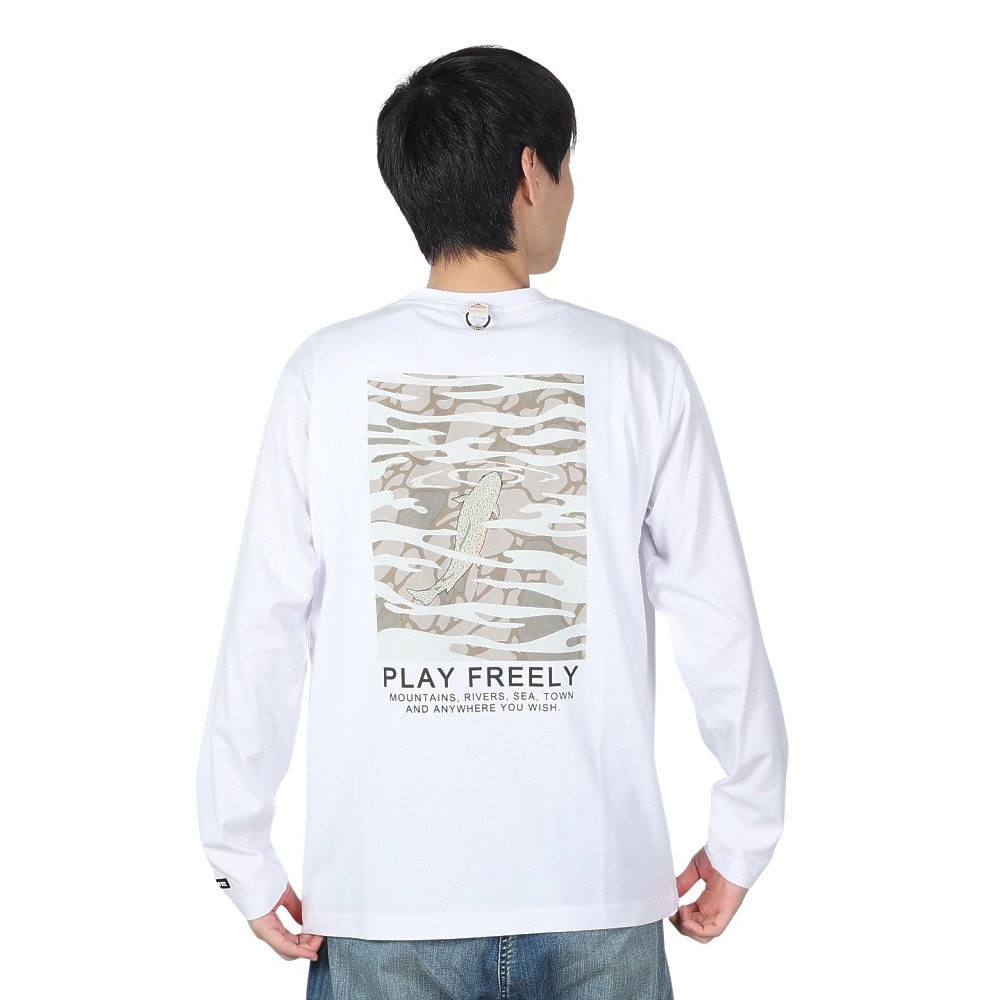 ボンファイア（Bonfire）（メンズ）速乾 ドライ バックプリント 長袖Tシャツ RAINBOW TROUT ニジマス 50BNF4SCD2311 WHT ホワイト