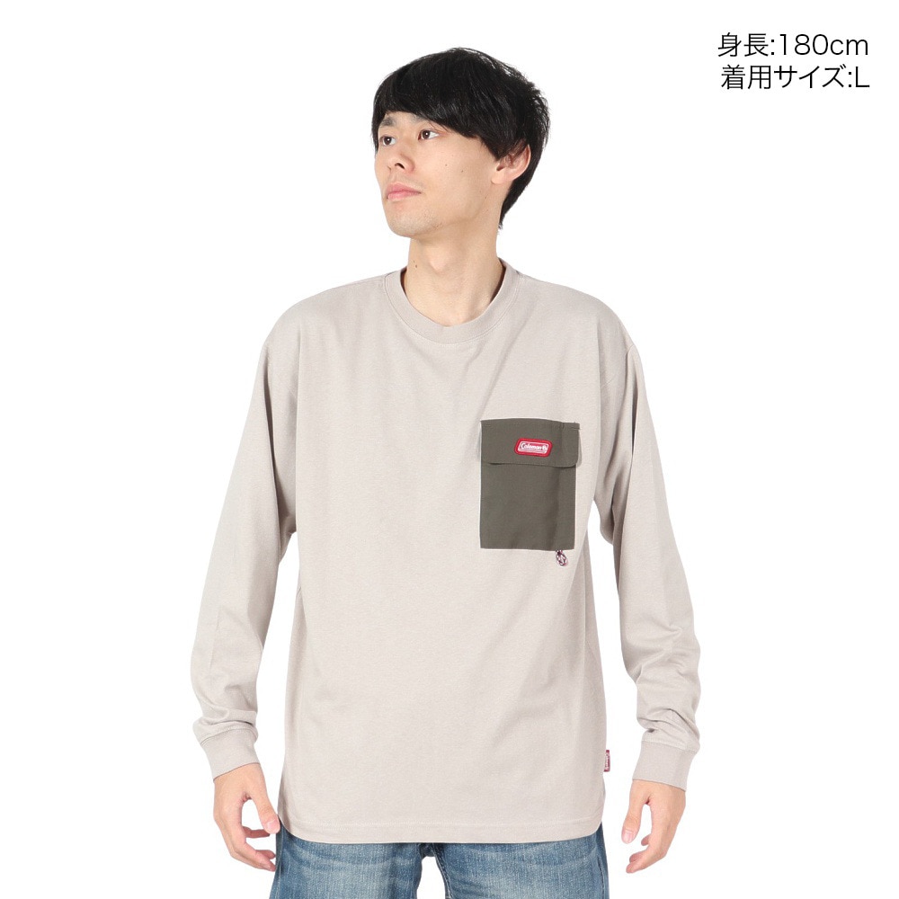 コールマン（Coleman）（メンズ）バックプリント 布帛 ポケット 長袖Tシャツ X5451A BEG
