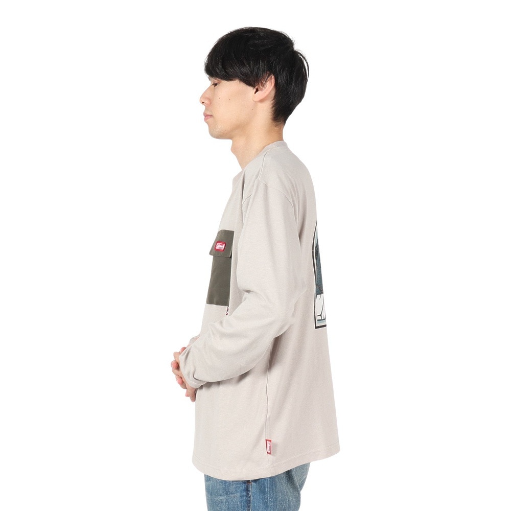 コールマン（Coleman）（メンズ）バックプリント 布帛 ポケット 長袖Tシャツ X5451A BEG