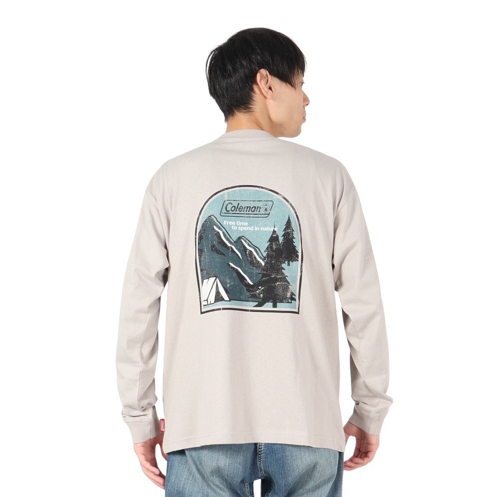 コールマン（Coleman）（メンズ）バックプリント 布帛 ポケット 長袖Tシャツ X5451A BEG