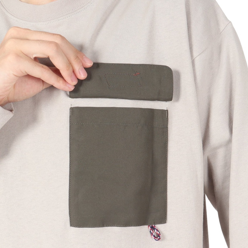 コールマン（Coleman）（メンズ）バックプリント 布帛 ポケット 長袖Tシャツ X5451A BEG