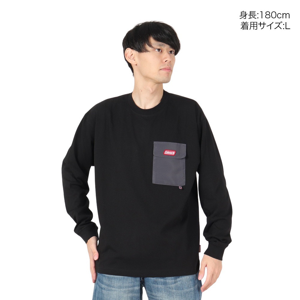 コールマン（Coleman）（メンズ）バックプリント 布帛 ポケット 長袖Tシャツ X5451A BLK