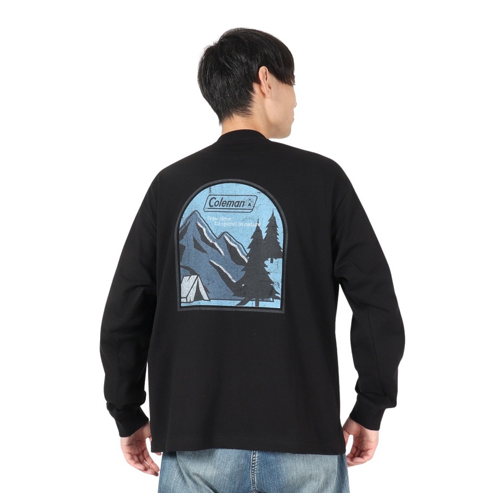 コールマン（Coleman）（メンズ）バックプリント 布帛 ポケット 長袖Tシャツ X5451A BLK