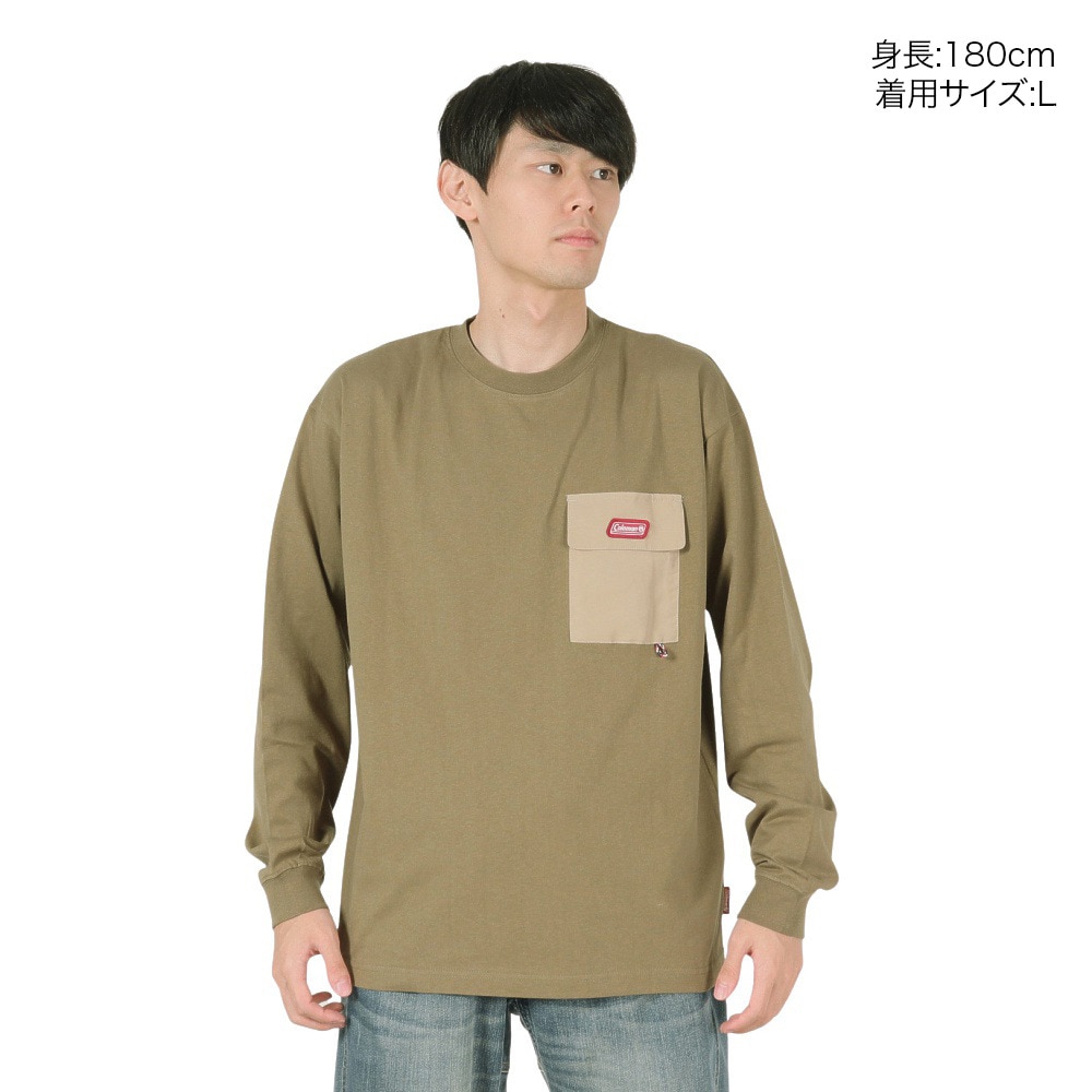 コールマン（Coleman）（メンズ）バックプリント 布帛 ポケット長袖Ｔシャツ X5451A KHA