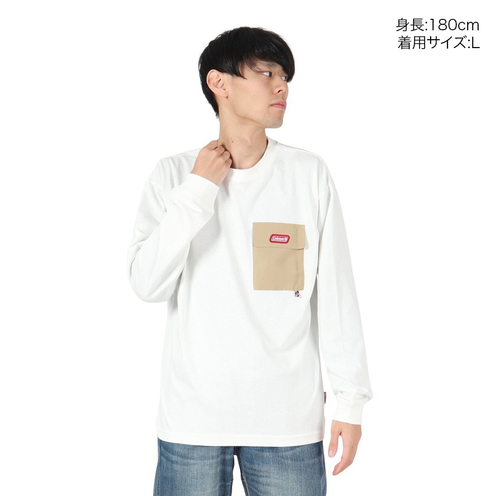 コールマン（Coleman）（メンズ）バックプリント 布帛 ポケット 長袖Tシャツ X5451A WHT