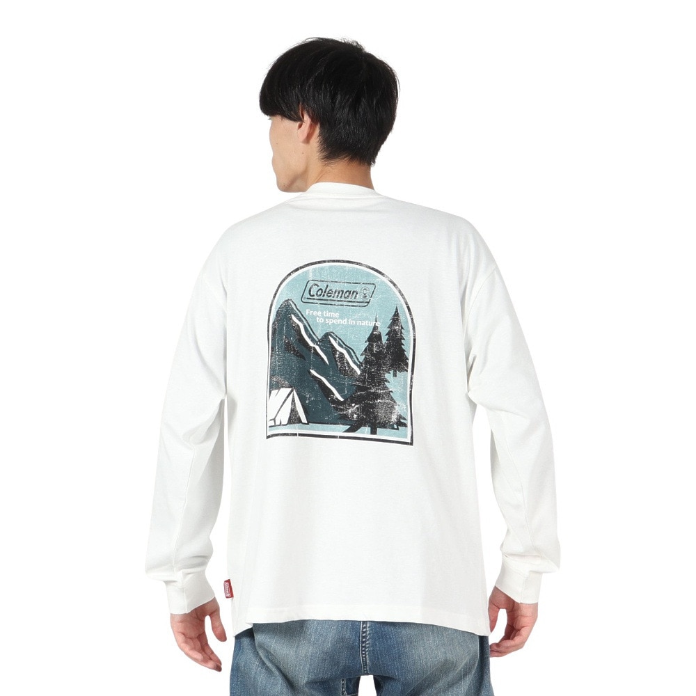 コールマン（Coleman）（メンズ）バックプリント 布帛 ポケット 長袖Tシャツ X5451A WHT