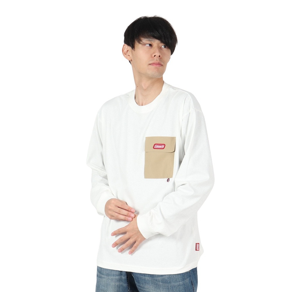 コールマン（Coleman）（メンズ）バックプリント 布帛 ポケット 長袖Tシャツ X5451A WHT