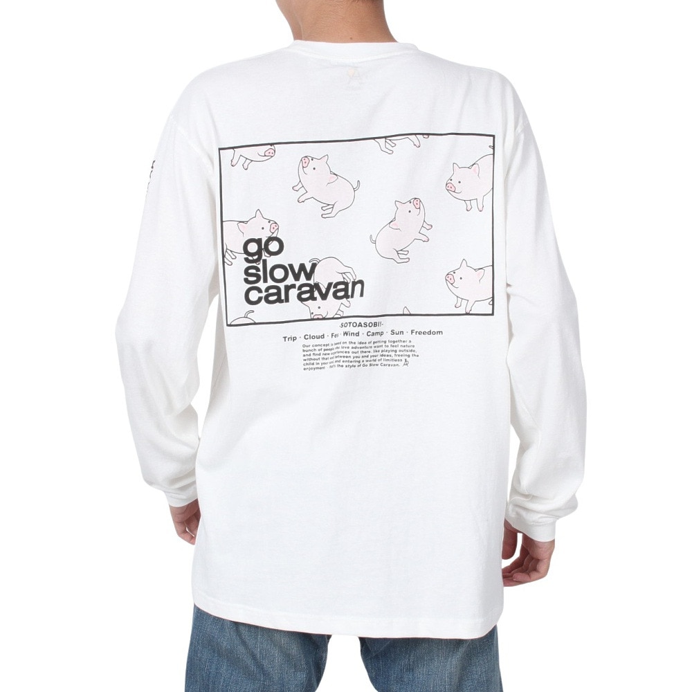 ゴースローキャラバン（GOSLOWCARAVAN）（メンズ）USAコットン スクエアロゴバックプリント ロングスリーブTシャツ 331903 WHT