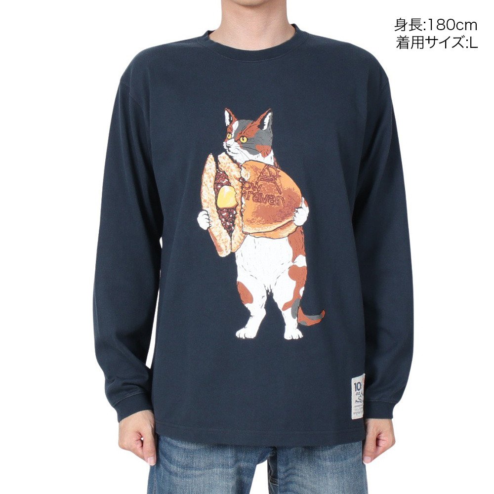ゴースローキャラバン（GOSLOWCARAVAN）（メンズ、レディース）超ヘビーUSAコットン どら焼き猫 ロングスリーブTシャツ 332803 NVY