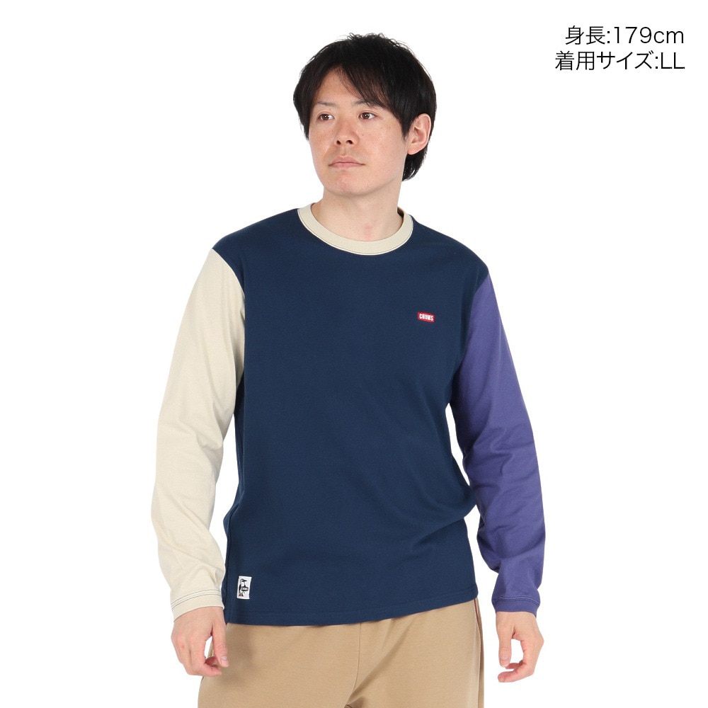 チャムス（CHUMS）（メンズ）長袖Tシャツ ロンT ブービーロゴTシャツ CH01-2275-C087 ネイビー×パープル バックプリント 綿100