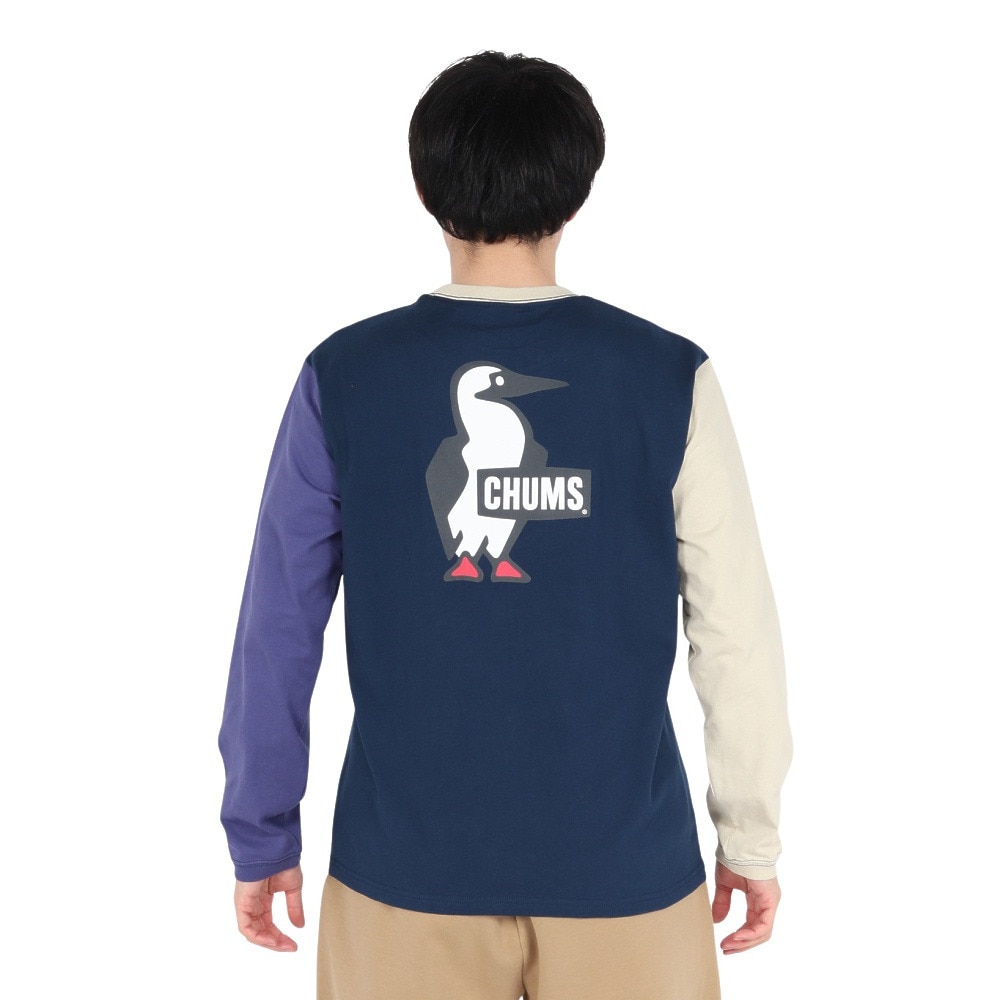 チャムス（CHUMS）（メンズ）長袖Tシャツ ロンT ブービーロゴTシャツ CH01-2275-C087 ネイビー×パープル バックプリント 綿100
