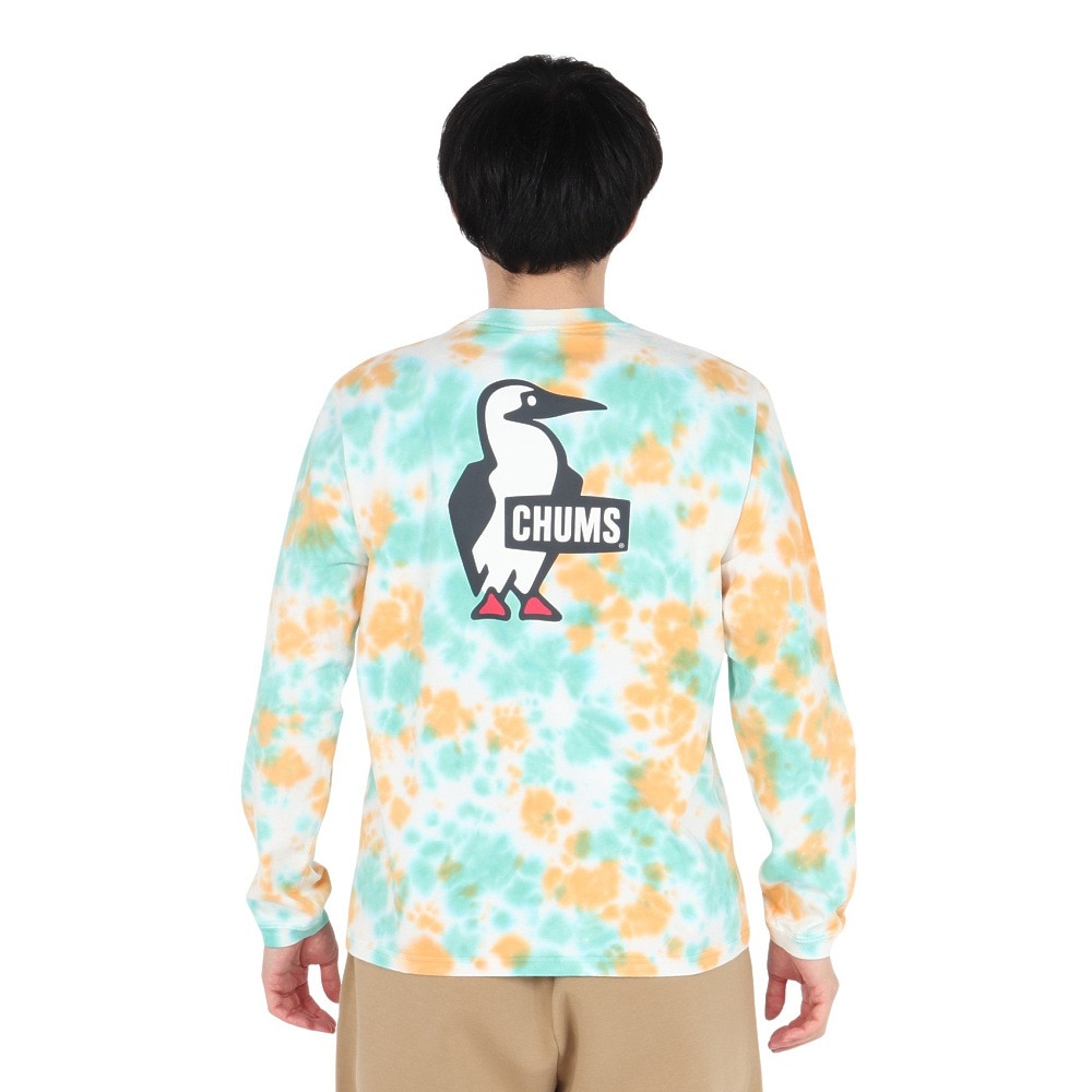 チャムス（CHUMS）（メンズ）長袖Tシャツ ロンT ブービーロゴTシャツ CH01-2275-Z358 オレンジ×グリーン バックプリント 綿100
