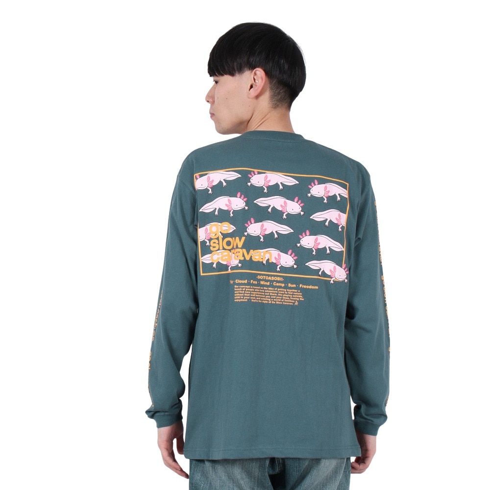 ゴースローキャラバン（GOSLOWCARAVAN）（メンズ）スクエアロゴ バックプリント 長袖Tシャツ 341901 BLU