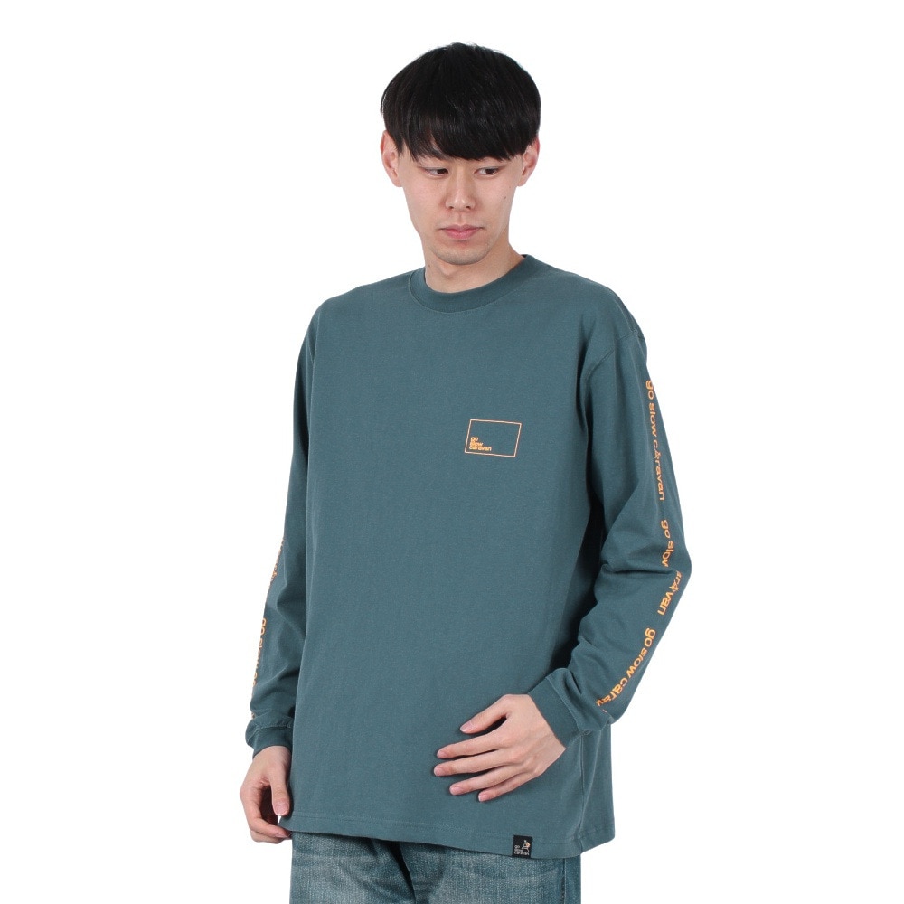ゴースローキャラバン（GOSLOWCARAVAN）（メンズ）スクエアロゴ バックプリント 長袖Tシャツ 341901 BLU