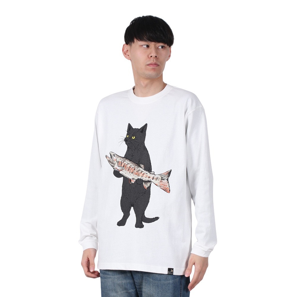 ゴースローキャラバン（GOSLOWCARAVAN）（メンズ、レディース）イワナ猫 長袖Tシャツ 341902 WHT