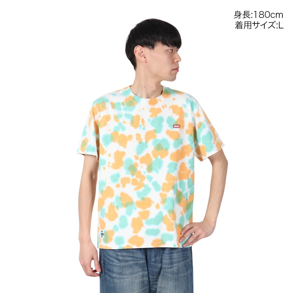 チャムス（CHUMS）（メンズ）半袖Tシャツ エルブレスコラボ LB ロゴ Glow Tシャツ CH01-2574-Z358 オレンジ×グリーン 蓄光 綿100