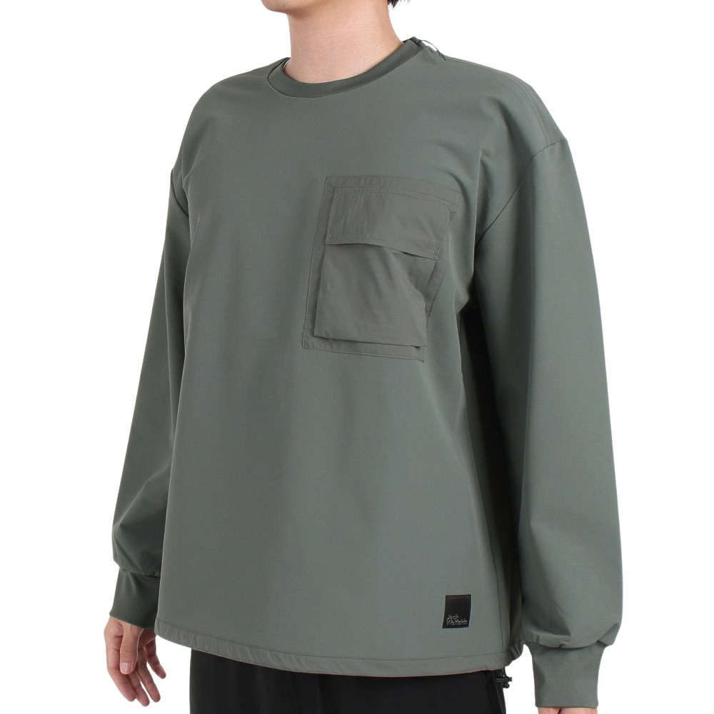 ジャックウルフスキン（JackWolfskin）（メンズ）長袖シャツ カットソー ASIA WANDERMOOD プルオーバー 5031921-4136 カーキ