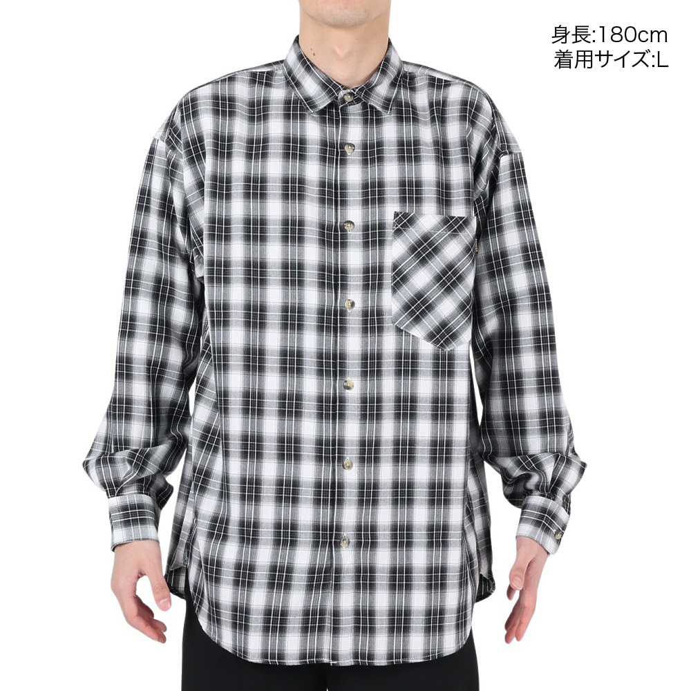 パワー・トゥ・ザ・ピープル（POWER TO THE PEOPLE）（メンズ）長袖シャツ オンブレーチェックシャツ 3301038-07 WHT ホワイト×ブラック 春 ビッグシルエット