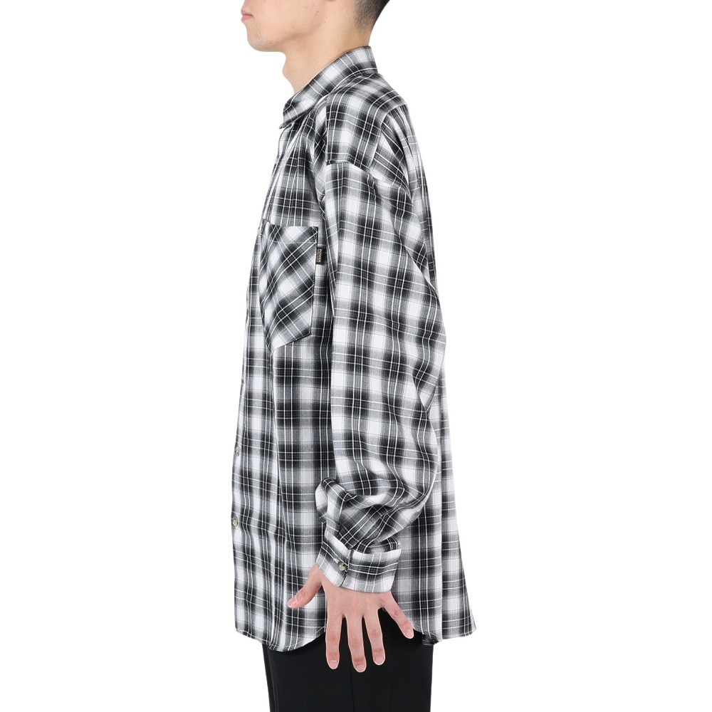 パワー・トゥ・ザ・ピープル（POWER TO THE PEOPLE）（メンズ）長袖シャツ オンブレーチェックシャツ 3301038-07 WHT ホワイト×ブラック 春 ビッグシルエット