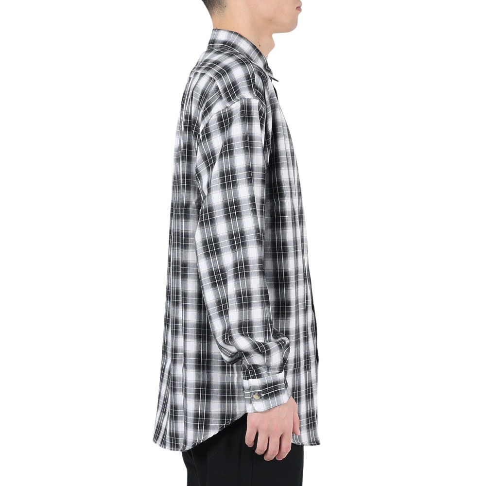 パワー・トゥ・ザ・ピープル（POWER TO THE PEOPLE）（メンズ）長袖シャツ オンブレーチェックシャツ 3301038-07 WHT ホワイト×ブラック 春 ビッグシルエット