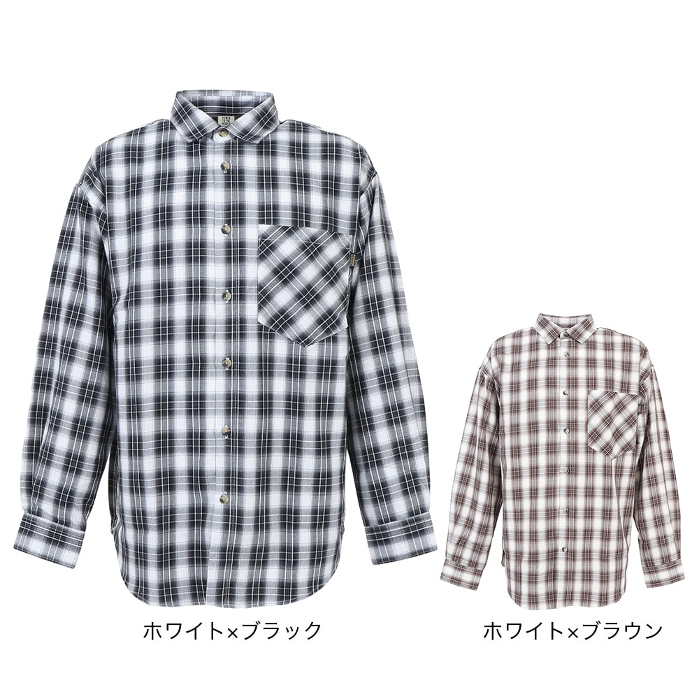 パワー・トゥ・ザ・ピープル（POWER TO THE PEOPLE）（メンズ）長袖シャツ オンブレーチェックシャツ 3301038-32 BRW ホワイト×ブラウン 春 ビッグシルエット