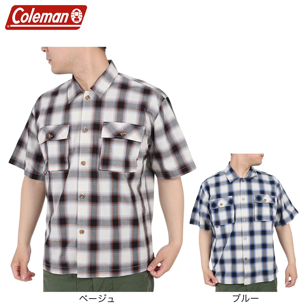 コールマン（Coleman）（メンズ）カジュアルシャツ チェック 半袖シャツ X9330A BEG ベージュ